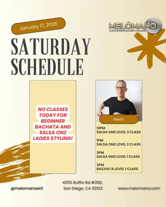 It’s Friday and the weekend vibes are starting!💃🏻🕺🏻 Time to dance and have fun! Join us for Salsa & Bachata classes! 🥳 🚨NO LADIES STYLING CLASSES🚨 ♥️ 12pm🔸Salsa On2