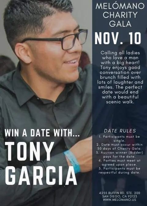 Meet Tony ! One of our many singles giving back by getting auctioned off at the Melómano Charity Gala benefiting Train for Change. Over the next few weeks we will continue to