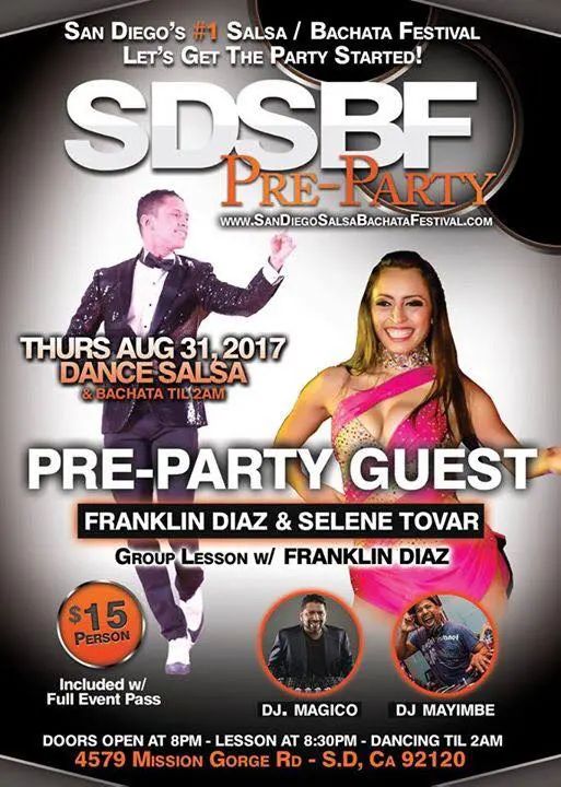 SPECIAL ANNOUNCEMENT: Kick off your Labor Day Weekend Salsa / Bachata festivities by joining us at our official Pre-Party Thursday night August 31, 2017! THIS JUST IN: Worl