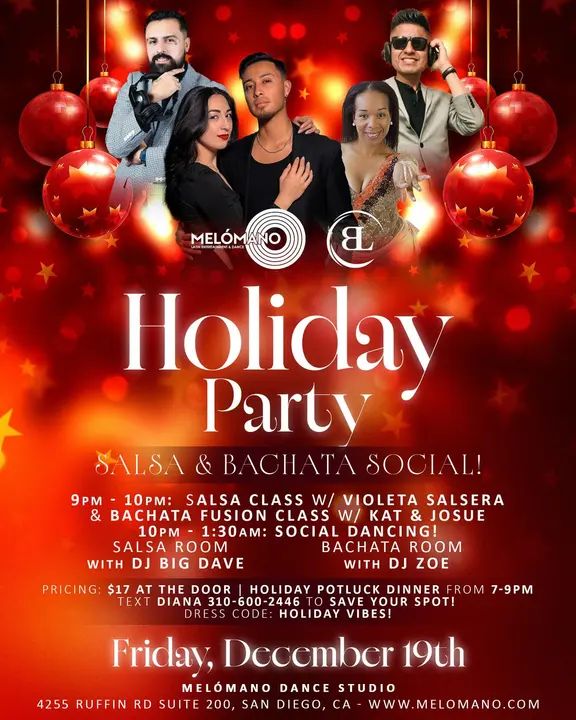 Celebrate the season with us! 🎄💃 Our Melómano Holiday Party Salsa & Bachata Social this Dec,19th! Special collaboration with Bachata Lounge to make the night extra special!