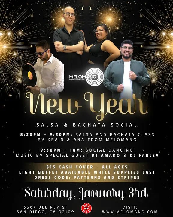 New Year, new vibes!🎉 Join us on Saturday, January 3rd for the Melómano New Year Salsa & Bachata Social at Tango Del Rey! Come celebrate, dance, and set the tone for an amazi