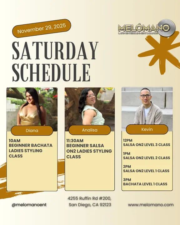It’s the weekend and it is Saturday! Time to dance and have fun! Join us for Salsa & Bachata classes! 🥳 10am🔸Beginner Bachata Ladies Styling 11:30am🔸 Beginner Salsa Ladi