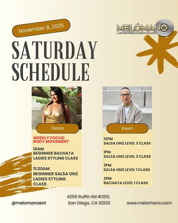 It’s the weekend and it is Saturday! Time to dance and have fun! Join us for Salsa & Bachata classes! 🥳 10am🔸Beginner Bachata Ladies Styling 11:30am🔸 Beginner Salsa Ladi