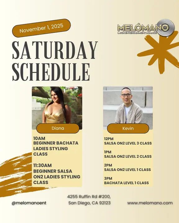 It’s the weekend and it is Saturday! Time to dance and have fun! Join us for Salsa & Bachata classes! 🥳 10am🔸Beginner Bachata Ladies Styling 11:30am🔸 Beginner Salsa Ladi