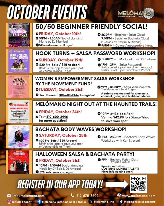 🎃✨ Let’s dance into October! 💃 We’ve got a month full of dancing and learning, with workshops, socials, and special events that’ll keep your energy high and your moves shar