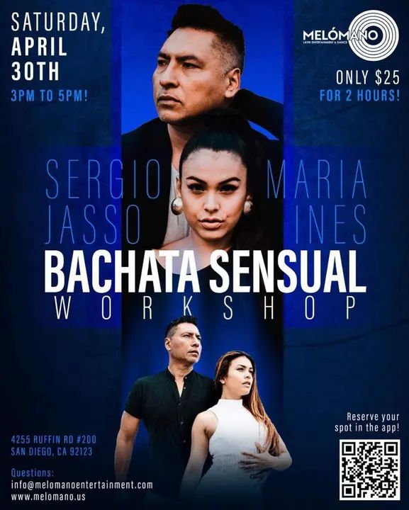 BY POPULAR DEMAND!!! Sergio Jasso and Maria Ines will be doing a special IN-PERSON in SAN DIEGO BACHATA SENSUAL WORKSHOP!! ❤️ Save the Date! SATURDAY, April 30th at 3pm to 5pm