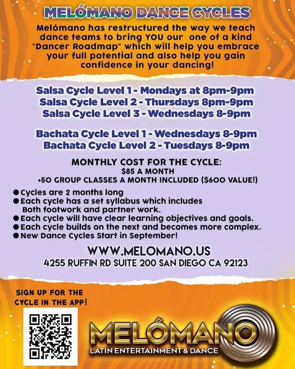 Want free unlimited Salsa & Bachata Dance Classes? 🤩 Join our Cycle And pay only $85 a month! 📱 Sign up in our app ⤵️ https://melomano.us/download-app/ See flyer for cyc