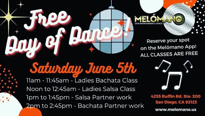 TOMORROW🙌🕺🏻💃🏻 Join us for our FIRST IN PERSON FREE DAY of DANCE on Saturday, June 5th!! 🥳 Come groove with us and have some fun! We got a great line up for