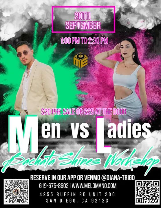 🔥 Men vs Ladies! It’s going down this SATURDAY!!🔥 We’re bringing a Bachata Shines Workshop with a twist! Both groups will dance to the same song — but with their own unique