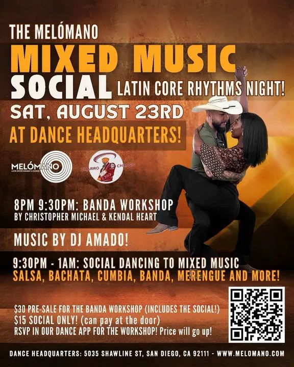 See you tonight for the Banda workshop and Latin genres (salsa, bachata, cumbia, Banda, and merengue)social!! 🥳 One this is for sure, it’s gonna be a party! 🎉 ✅8pm to 9