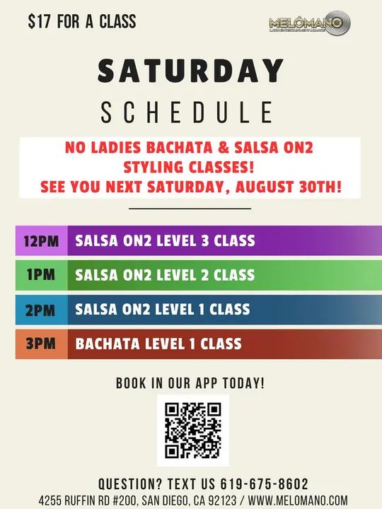 The weekend is here! Tomorrow is Saturday, come join us for Salsa & Bachata classes! Time to dance, connect, and have fun! 🥳 🚨No Ladies Classes! 12pm🔸Salsa On2 Level 3 1p