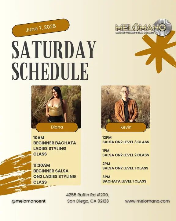 It’s the weekend and it is Saturday! Time to dance and have fun! Join us for Salsa & Bachata classes! 🥳 10am🔸 Beginner Bachata Ladies Styling 11:30am🔸 Beginner Salsa On