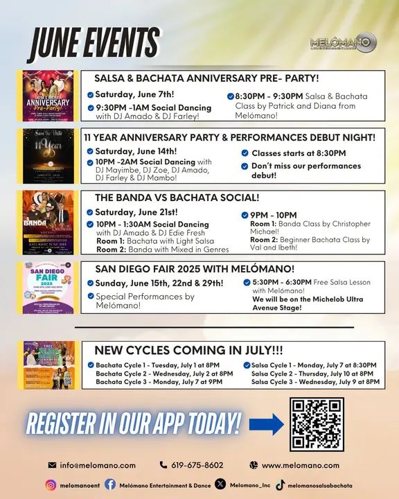 Summer’s heating up, and so is our June lineup! ☀️ From our big 11-Year Anniversary celebration to exciting socials and special appearances at the San Diego Fair, Melómano is