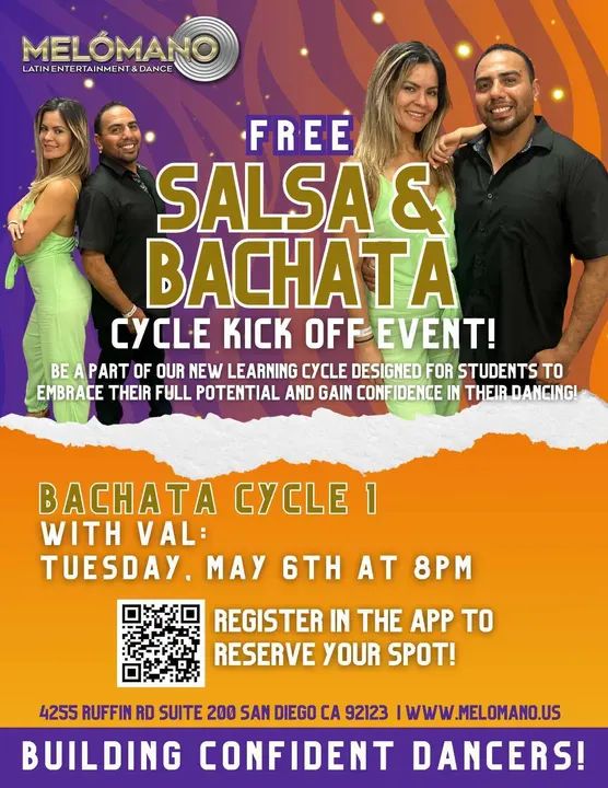 🌟TONIGHT! Tuesday 5/6 at 8pm join us for a NEW Bachata Cycle Kickoff🚨 First class FREE!!🕺🏼💃🏽 📣CALLING THE BACHATA LOVERS!🤩 🚨 NEW Salsa & Bachata Dance Cycles Start i
