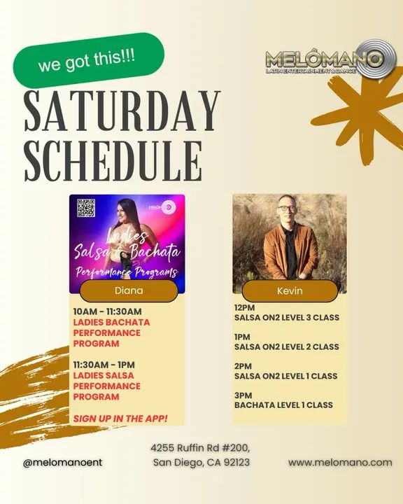 It’s the weekend and tomorrow is Saturday! Time to dance and have fun! Join us for Salsa & Bachata classes! 🥳 10am🔸 Ladies Bachata Performance Program 11:30am🔸 Ladies