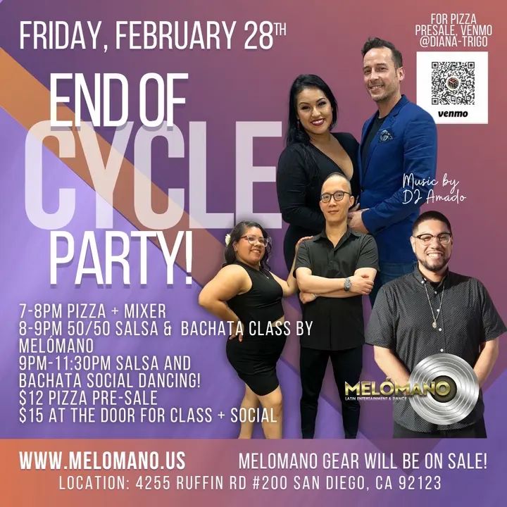 It’s time to celebrate! 🥳 Introducing the Melómano End of Cycle Dance Party! Its going down Friday, February 28th! 💃🏽 This party is for all San Diego Dance community member
