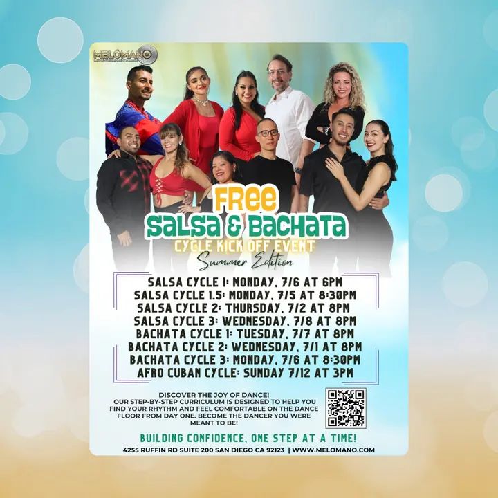 THIS WEEK!!!🙌🏻 NEW SALSA and BACHATA DANCE CYCLE KICK OFFS START in JULY 2026 Summer Edition! ☀️🎉 Join us for the NEW Cycle! 🤩 These Cycles have been a BIG hit! Come chec
