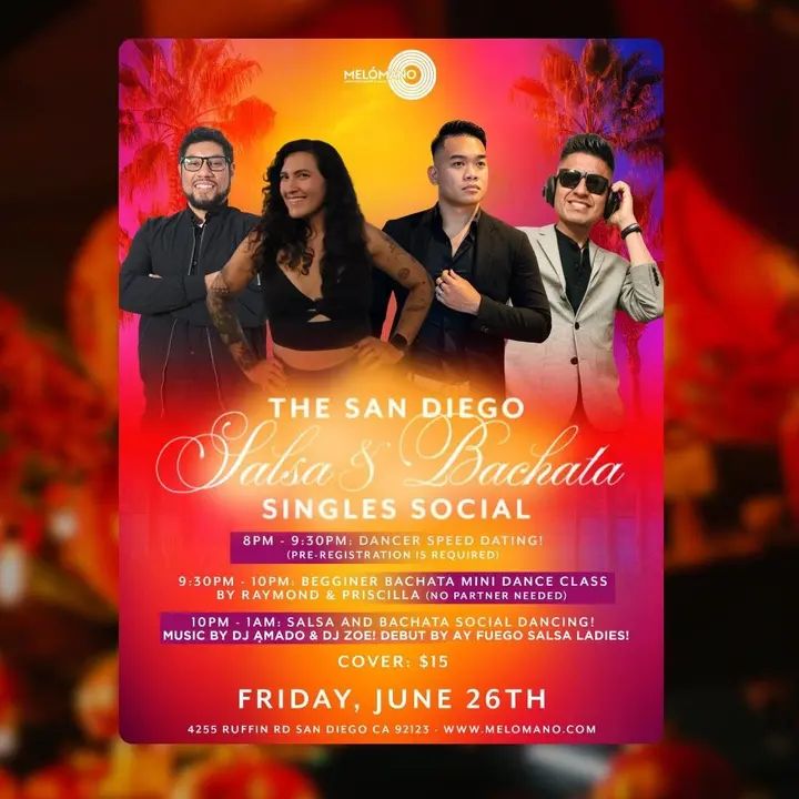 ❤️ THE SAN DIEGO SALSA & BACHATA SINGLES SOCIAL!💃🕺 Looking to meet new people, make new connections, and enjoy a fun night of dancing? Join us this Friday, June 26th for an