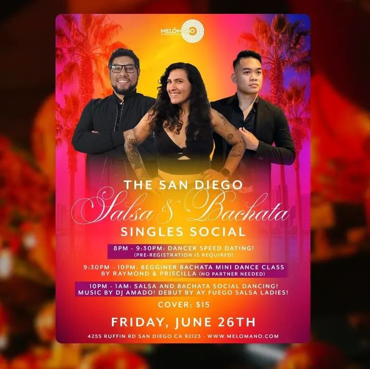 ❤️ THE SAN DIEGO SALSA & BACHATA SINGLES SOCIAL!💃🕺 Looking to meet new people, make new connections, and enjoy a fun night of dancing? Join us on Friday, June 26th for an e
