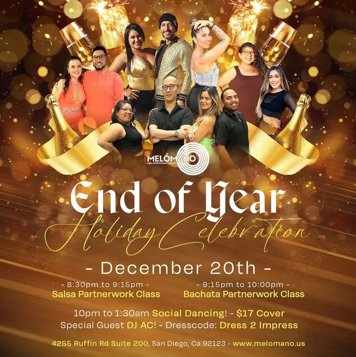 Tonight is our LAST social of the year! 🎉 Don’t miss the chance to end 2024 with a bang and dance the night away with us! 💃🕺 The Melómano Holiday End-of-Year Celebration i