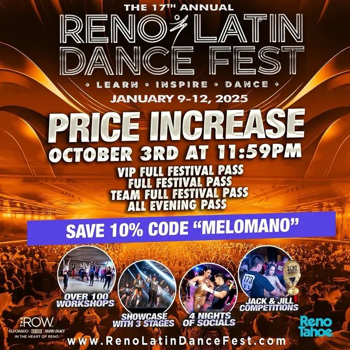 🚨 Prices are going up! 🚨 We’re heading to Reno! ✈️ Join the Melómano Fam for an unforgettable fun and dancing! 🥳Let’s goooo show them how San Diego does it!! 💃🕺🎉 Only