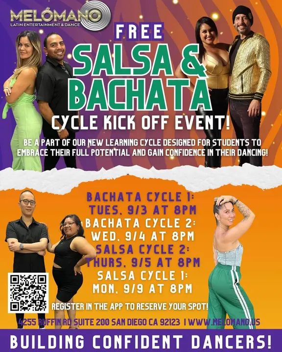 FREE SALSA and BACHATA DANCE CYCLE KICK OFFS STARTING TODAY!!🚨🥳 These Cycles have been a BIG hit! Come check it out for one FREE session! Melómano has restructured the wa