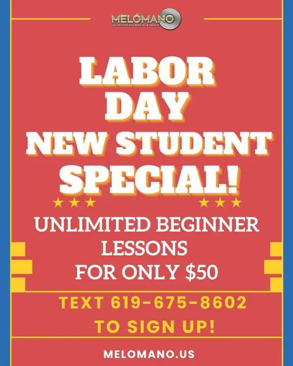Labor Day NEW Student Special is LIVE now! 🎉 Only $50 for unlimited level 1 lessons! Now is the time to join the fun! 🤗 ✅This deal available in the Melómano dance app or