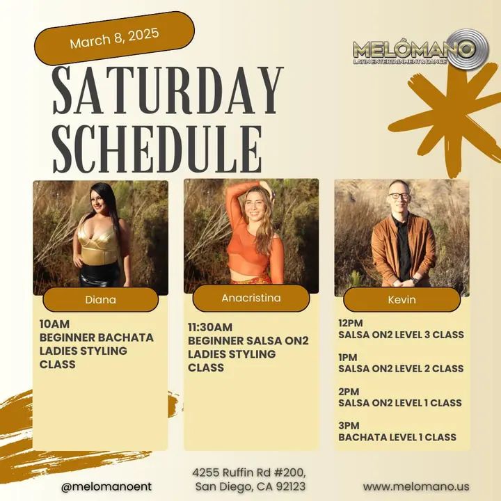 It’s the weekend and tomorrow is Saturday! Time to dance and have fun! Join us for Salsa & Bachata classes! 🥳 10am Ladies bachata Styling 11:30am Ladies Salsa Styling N