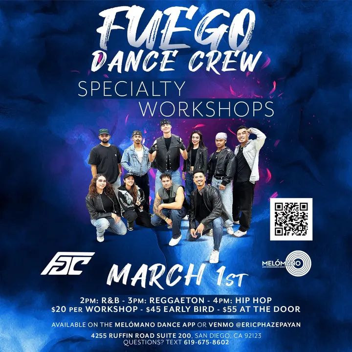 Good morning!!! 🤩 Today starting at 2pm the world renowned Fuego Dance Crew is having workshops today! R&B, Reggaeton, and Hip Hop! Perfect chance to get them all in one plac