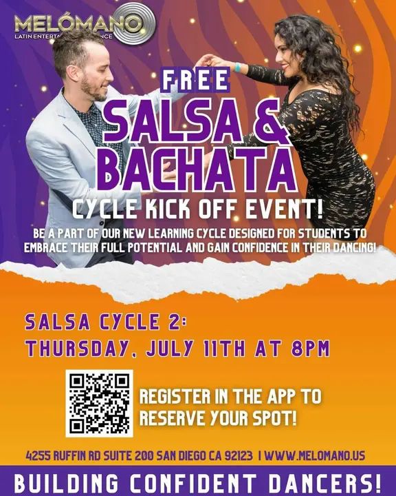 One FREE cycle kick off to go! 🎉 💥SALSA CYCLE 2 🥳 Join us Thursday July 11th at 8pm! RSVP for free in the app!! ⬇️⬇️ https://melomano.us/download-app/ #MelomanoEnt #Salsa