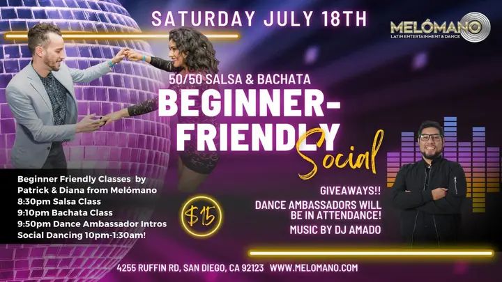 🎉 It's BACK! Our Beginner Friendly Social returns on SATURDAY, July 18th!🙌🏻 Get ready for a fun, welcoming, and stress-free night of dancing! 🤩 Melómano is dedicating thi