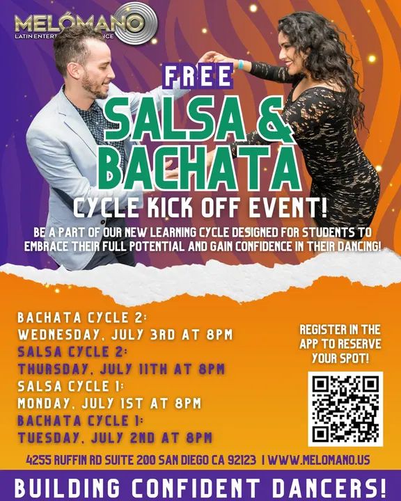 💥THIS WEEK! 🔥The Melómano’s summer cycles are here, check out the schedule below!🌞⤵️ RSVP for FREE! We will see you there! 💃🕺 🗓 DATES: 💃Salsa Cycle 1 : Monday, July