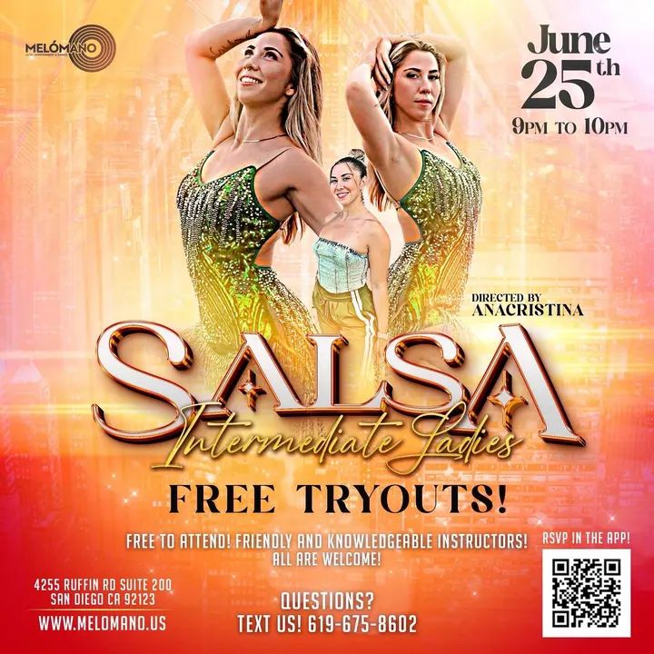 Join the Melómano INTERMEDIATE Ladies Salsa Team💓Be surrounded by positivity and creativity! Friendly environment with positive vibes while taking your dancing to the next le