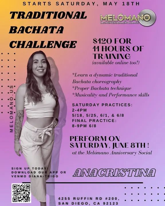🔥Join Anacristina Ramirez for her FIRST TRADITIONAL BACHATA CHALLENGE with the Melómano Fam! Be part of history as we embark in a new chapter for Traditional Bachata at Melóm
