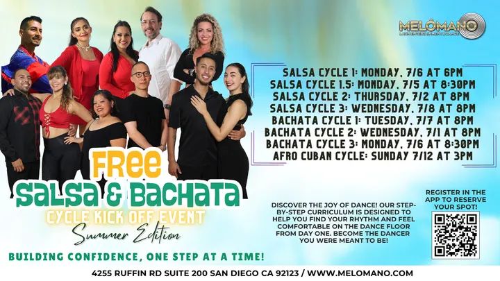 THIS WEEK!!!🙌🏻 NEW SALSA and BACHATA DANCE CYCLE KICK OFFS START in JULY 2026 Summer Edition! ☀️🎉 Join us for the NEW Cycle! 🤩 These Cycles have been a BIG hit! Come chec
