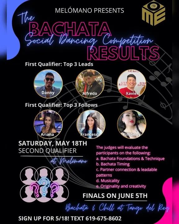 The RESULTS are in! 👀 Congratulations to the Bachata Lovers moving on to the finals on June 5th!!! Congratulations to Francesca, Kimberly, Ariana, Alfredo, Danny and Xavier!