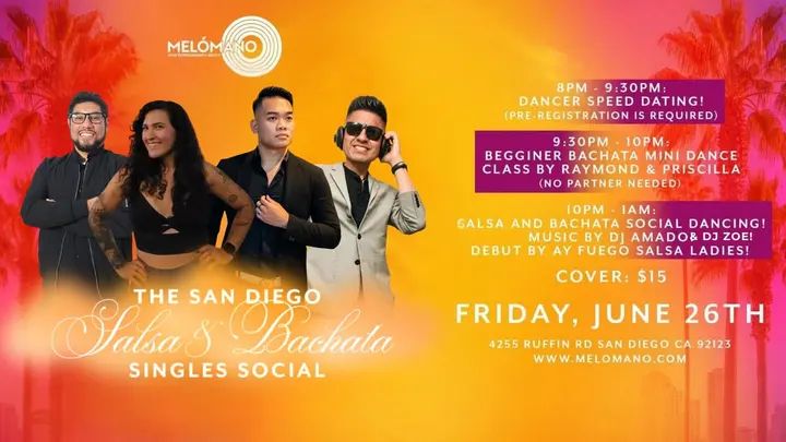 ❤️ THE SAN DIEGO SALSA & BACHATA SINGLES SOCIAL!💃🕺 Looking to meet new people, make new connections, and enjoy a fun night of dancing? Join us this Friday, June 26th for an