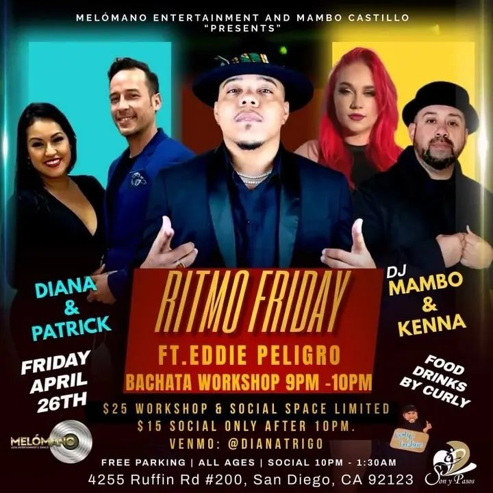 💥TOMORROW IS THE NIGHT💥 🎉 RITMO FRIDAY FEATURING EDDIE PELIGRO🎉 Don’t miss his workshop + assisted by Kenna!! ⚠️LAST CHANCE TO CET YOUR PRE-sale pass!! ⚠️ VENMO $25: @D