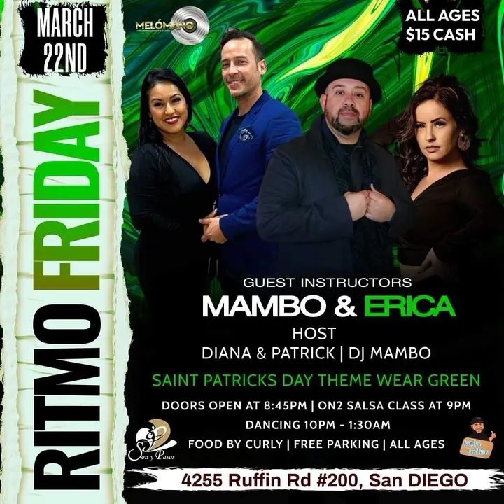 💥Melómano Entertainment & 💥DJ MAMBO 🎉PRESENT RITMO FRIDAY 🎉 🎶 50/50 Salsa Bachata 🎶 🚪 Doors open @ 8:45 PM 9PM SALSA CLASS BY MAMBO & ERICA. 💃🏽🕺🏼Social Dancing