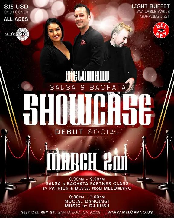 The Melómano Salsa and Bachata Showcase Social is going down on Saturday, March 2nd at Tango Del Rey! 🎉 The Melómano Fam will be performing for you!!! 🎉🎉 We got some perf