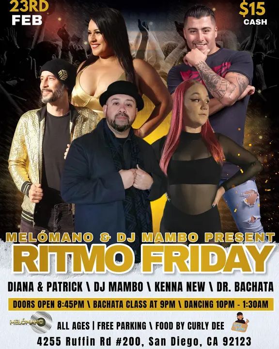 🥳 TONIGHT 🥳 Ritmo Friday is going down!!! 9pm Bachata Class with Dr Bachata and Kenna!! Music by DJ Mambo And burritos for sale by Curly! Come have also fun and get your da