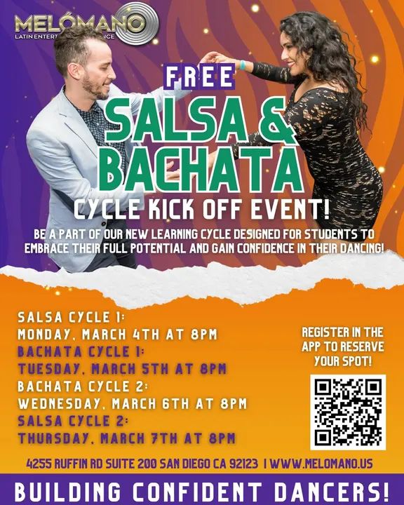 NEW SALSA & BACHATA DANCE CYCLE KICK OFF EVENTS START ON MARCH 4TH-7TH🥳 These Cycles have been a BIG hit! Come check it out for one FREE session! NOW is the time to learn n