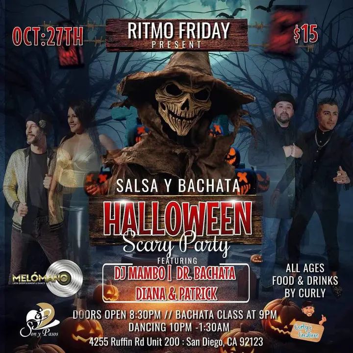 👻 ONE WEEK AWAY 🎉 It’s going down Friday, October 27th! RITMO FRIDAY HALLOWEEN EDITION 🎃 50/50 SALSA BACHATA Costume PARTY 🎉🎊 9:00 pm Bachata Class with DR.BACHATA @dr
