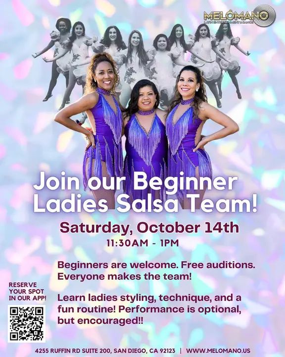 💗💗 THIS SATURDAY 💗💗 FREE Beginner Ladies Salsa Performance Team Tryouts! 10/14 Belong to the Melómano Sisterhood of Dance!! 💓 Be surrounded by positivity and creativity!