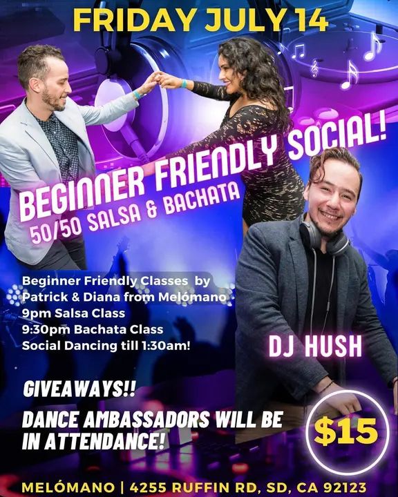 🚨One week away 🚨The Beginner Friendly socia is back! 🤗 On Friday, July 15th, Melómano is dedicating this night to the new dancers in the San Diego Dance Community who are j
