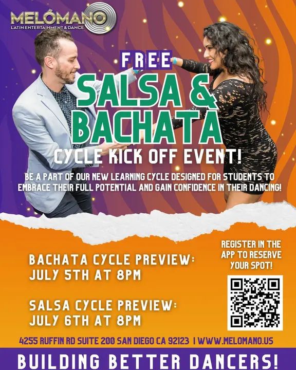 🚨 TONIGHT 🚨 FREE CLASS for our Bachata Cycle Kick off!! NEW SUMMER DANCE CYCLES START IN JULY!! 🥳 These Cycles have been a BIG hit! Come check it out for one FREE session