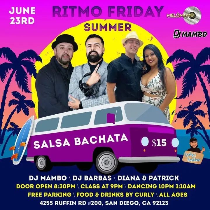 MAMBO CASTILLO & MELÓMANO ENTERTAINMENT PRESENT RITMO FRIDAY 50/50 SALSA BACHATA 💃🏽 🕺🏼 Doors open @ 8:30PM 🌟 9:00pm Salsa & Bachata Class with PATRICK & DIANA fro