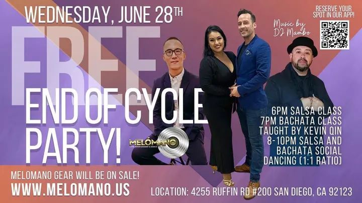 🚨 FREE EVENT NEXT WEDNESDAY!🚨 It's time to celebrate! 🥳 Introducing the Melómano End of Cycle Party: FREE Classes AND Salsa & Bachata mini Social! Its going down Wednesda