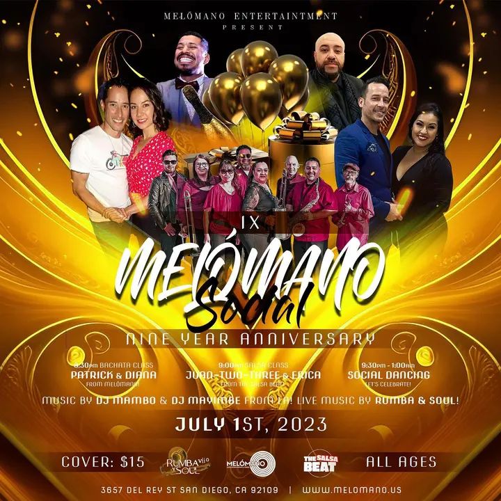 9 years!!! The time flies by!!!! 🎉🎉🎉 Join us July 1st!!! 🎊Live Band @rumbaysoul, 2 DJ’s @djmayimbe and @mambocastillo And 2 Dance Lessons by Melómano and @thesalsabeat 🙌