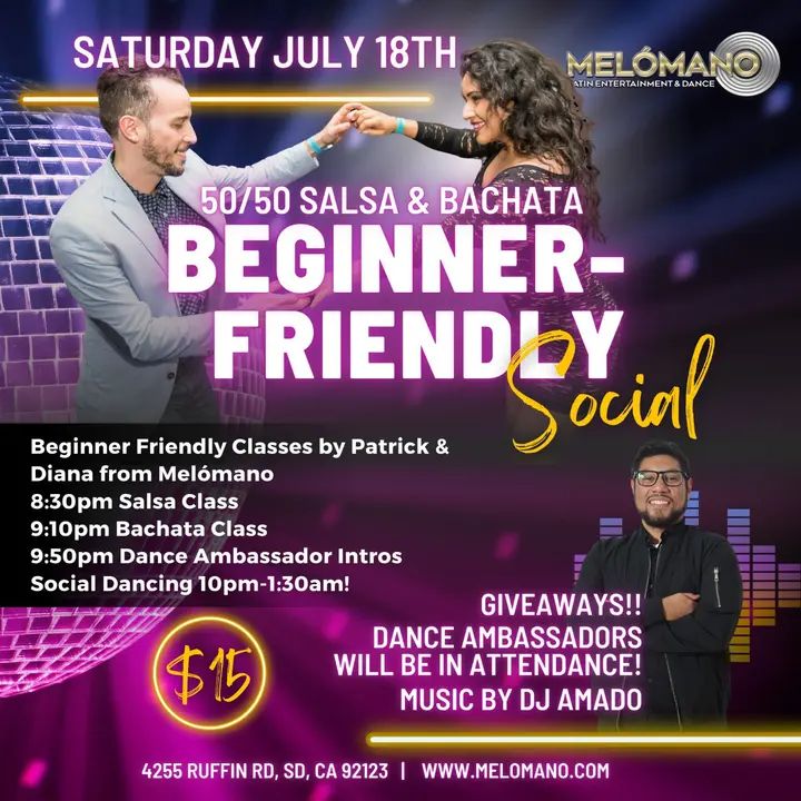 🎉 It’s BACK! Our Beginner Friendly Social returns on SATURDAY, July 18th!🙌🏻 Get ready for a fun, welcoming, and stress-free night of dancing! 🤩 Melómano is dedicating thi